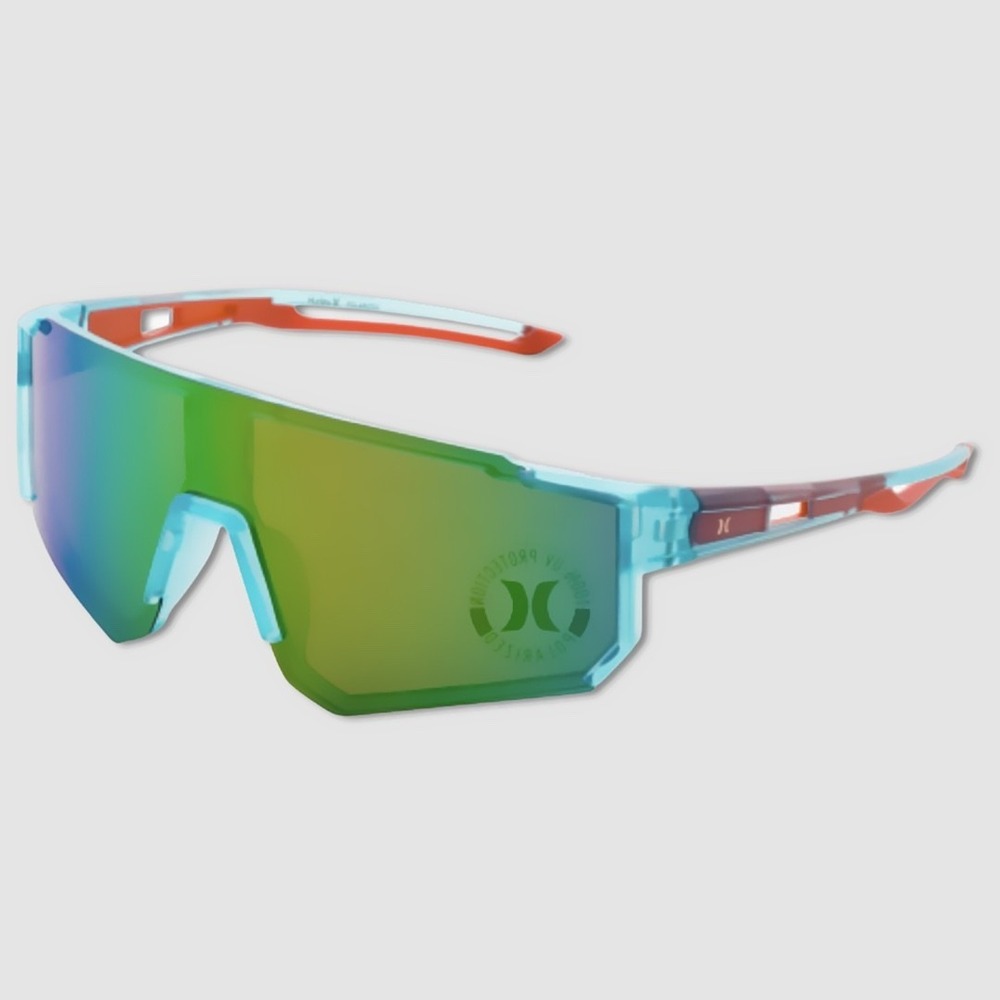 Hurley‎ Semi-Rim Shield Polarized Sunglasses NWT Blue / Rainbow - #49186-SUN3